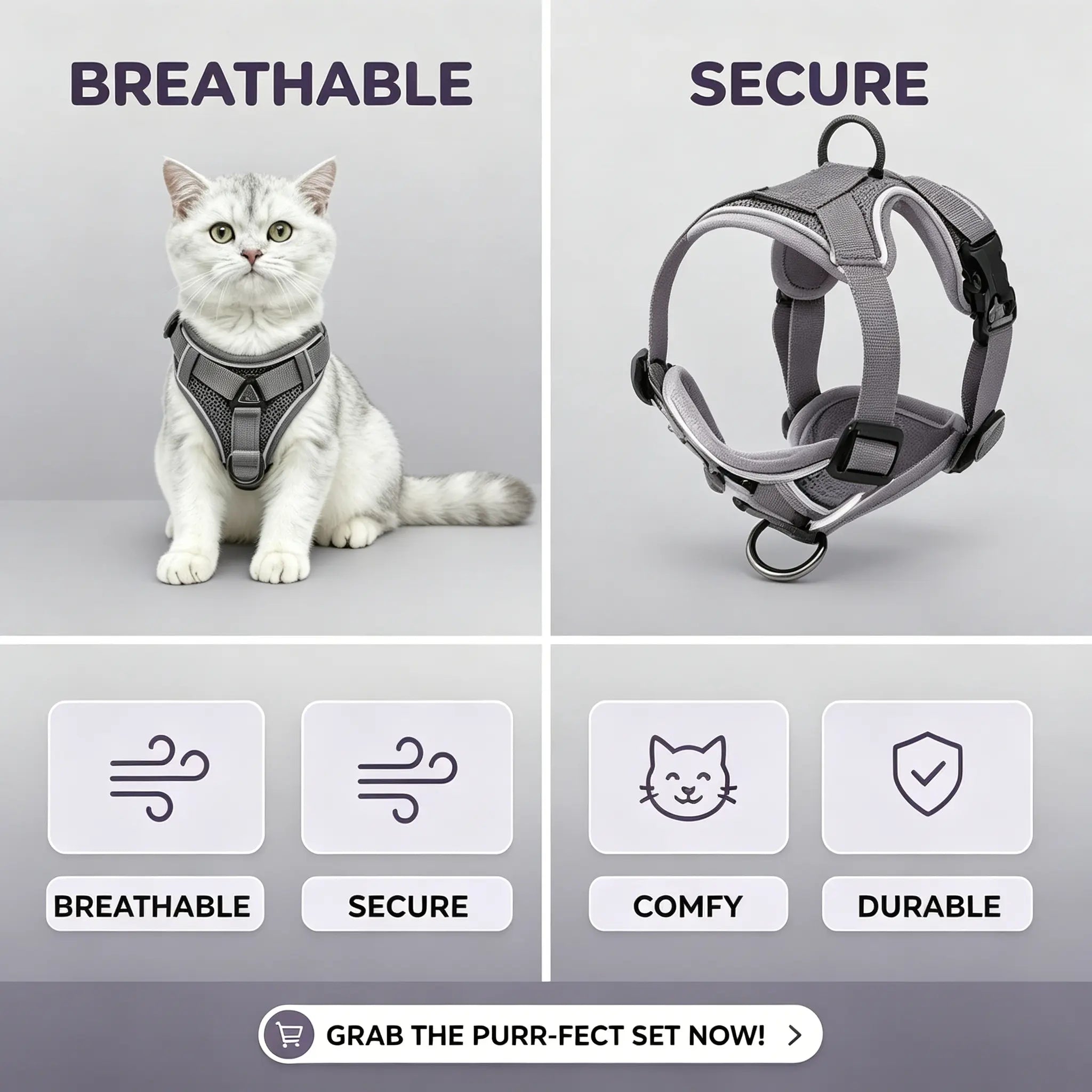 Escape-Proof Cat Harness and Leash Set - Adjustable Size with Breathable Materials, Reflective Strip, and Soft Mesh Vest for Safe Walking - Includes Summer Version