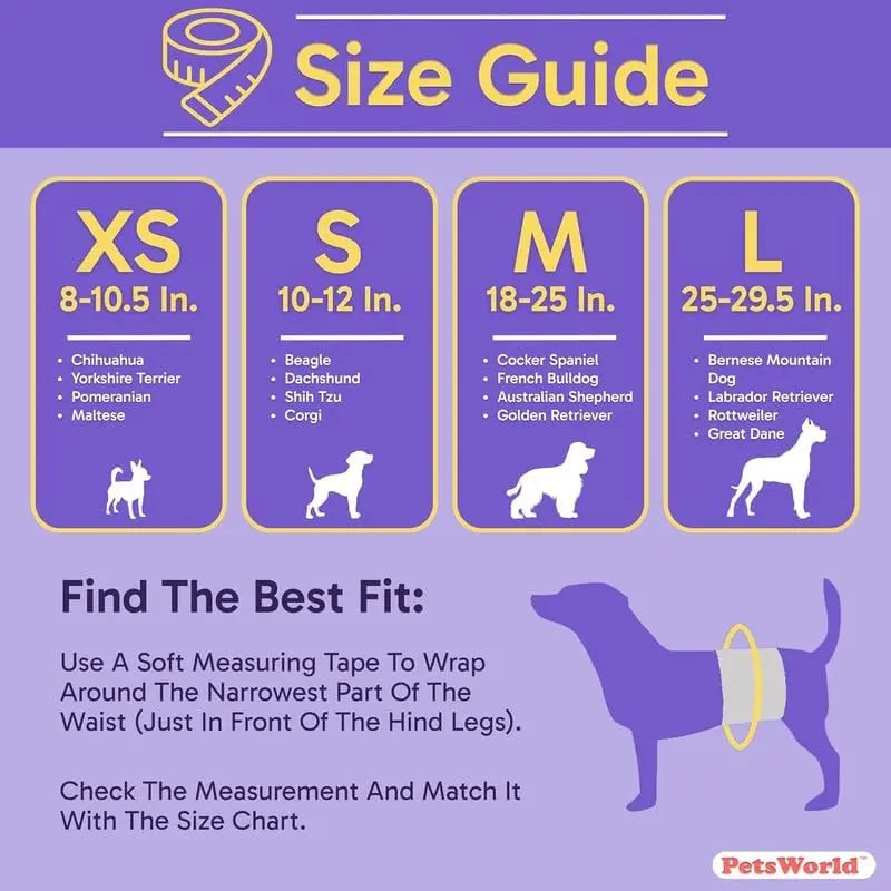 Petsworld Male Dog Diapers, Disposable Belly Bands for Male Dogs, Super Absorbent Dog Wraps with Wetness Indicator, Leak Proof Fit for Marking, Incontinence & Potty Training, Sizes XS-L