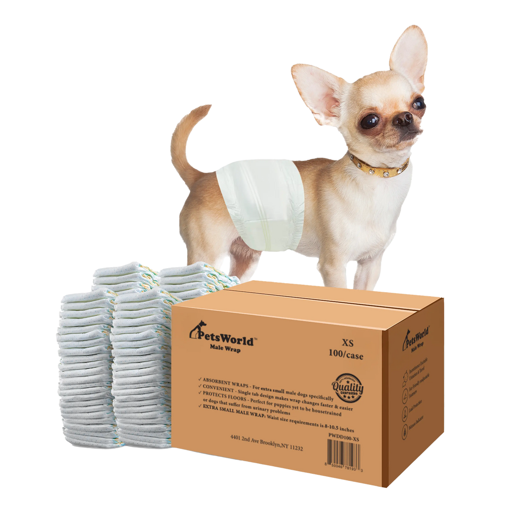 Petsworld Male Dog Diapers, Disposable Belly Bands for Male Dogs, Super Absorbent Dog Wraps with Wetness Indicator, Leak Proof Fit for Marking, Incontinence & Potty Training, Sizes XS-L
