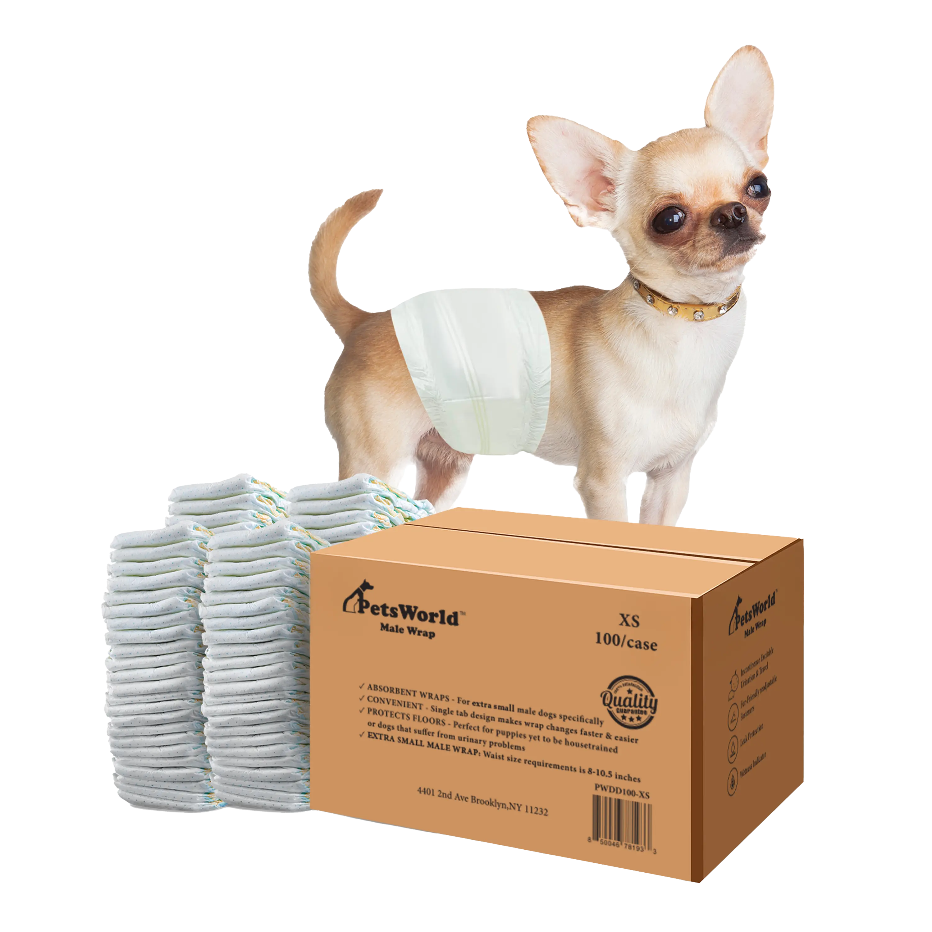 Petsworld Male Dog Diapers, Disposable Belly Bands for Male Dogs, Super Absorbent Dog Wraps with Wetness Indicator, Leak Proof Fit for Marking, Incontinence & Potty Training, Sizes XS-L