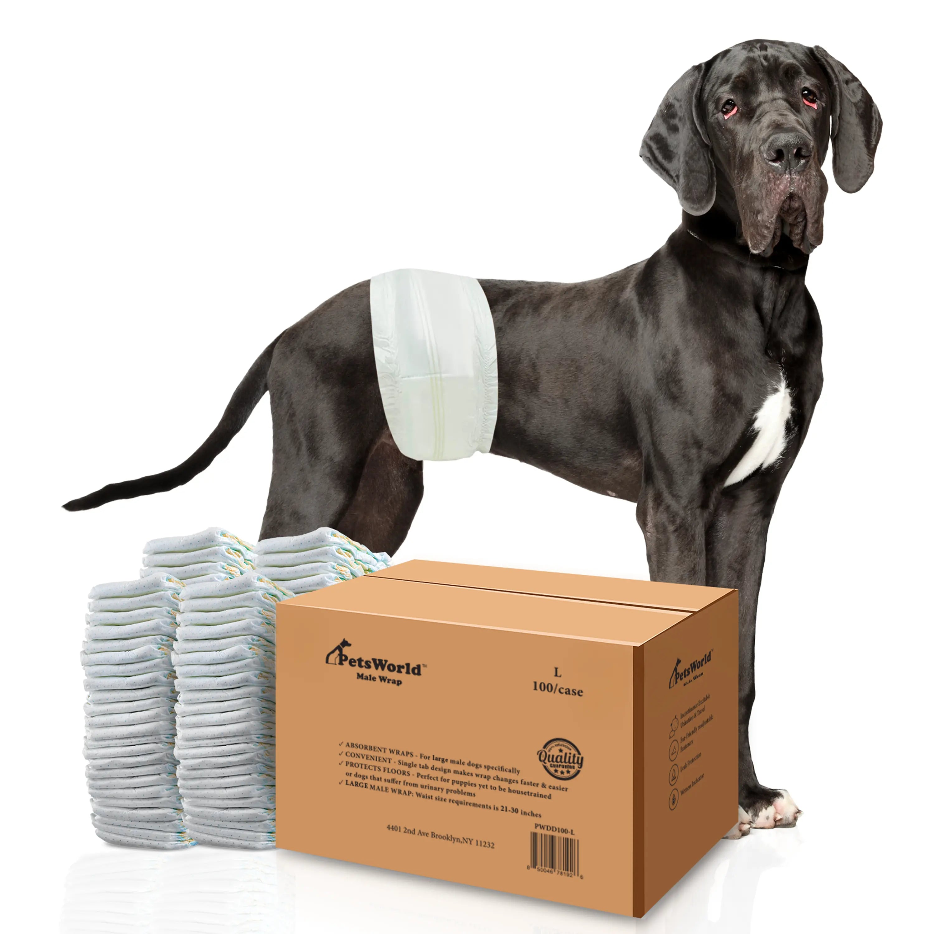 Petsworld Male Dog Diapers, Disposable Belly Bands for Male Dogs, Super Absorbent Dog Wraps with Wetness Indicator, Leak Proof Fit for Marking, Incontinence & Potty Training, Sizes XS-L