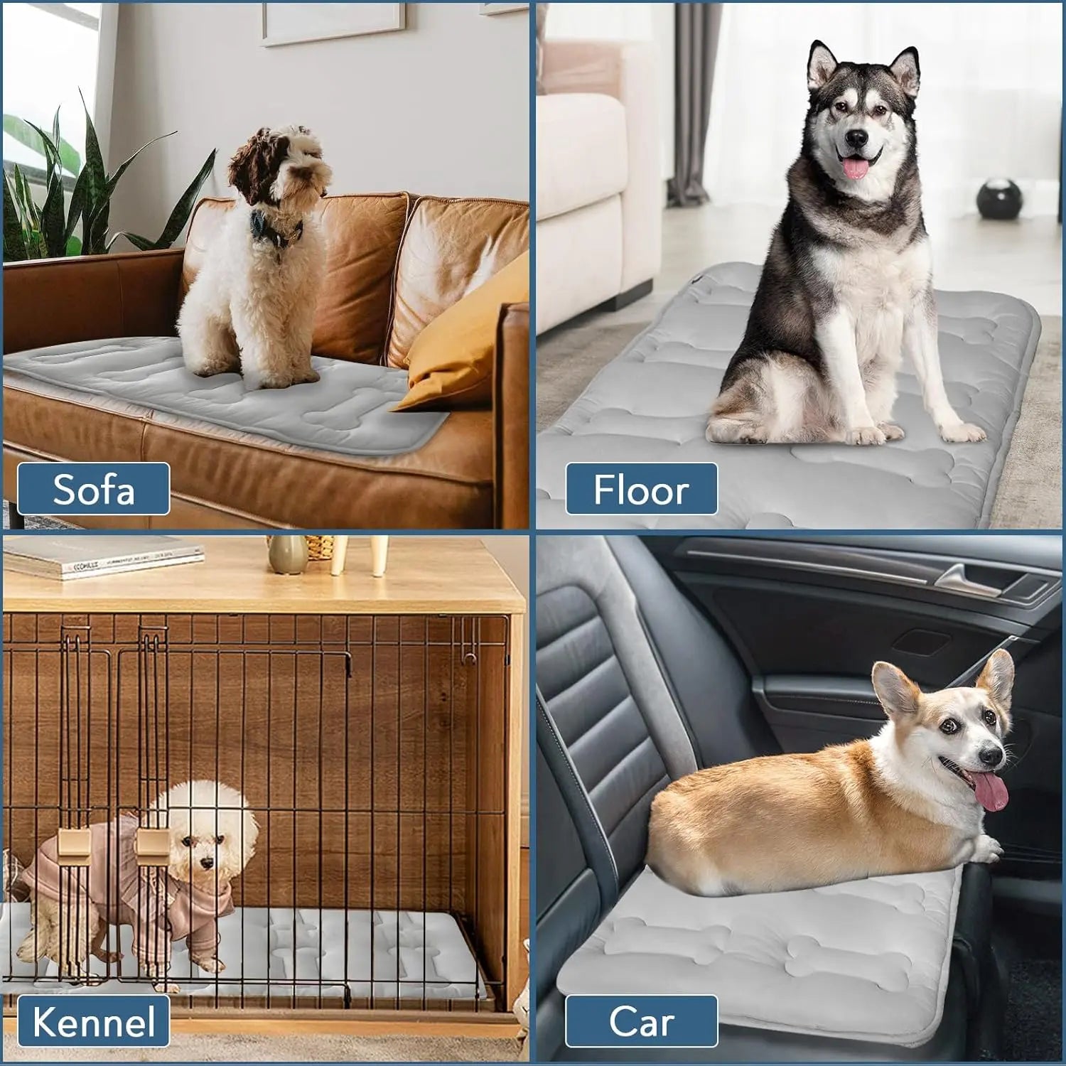 2-Pack Premium Extra Thick Dog Cooling Mats for Large Breeds, Soft and Durable Non-Slip Quilted Design, Washable and Portable for Indoor and Outdoor Use