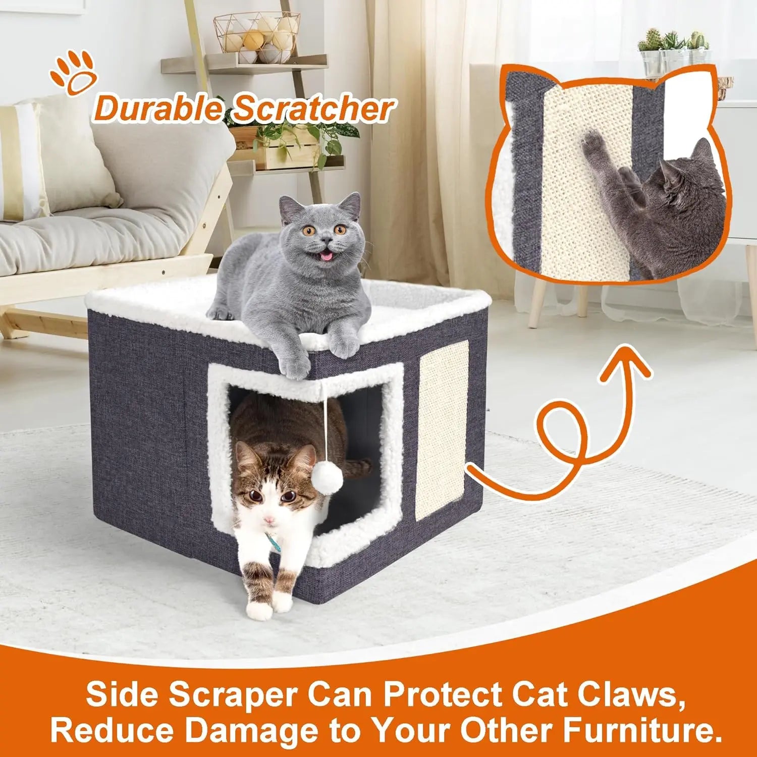 ECMIKK Cozy Plush Cat Condo with Hanging Ball and Scratching Posts - Comfortable Pet Furniture for Cats and Dogs