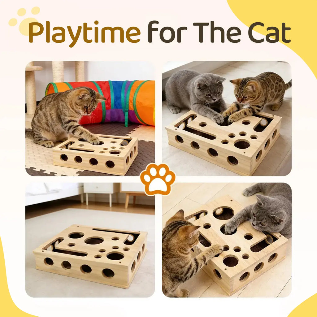 Cat Nail File Box Made from 100% Genuine Oak Wood - A Gentle Solution for Cats Anxious About Nail Clippers and Electric Grinders, Durable Furniture Protector and Engaging Enrichment Toy for Indoor and Multi-Cat Households