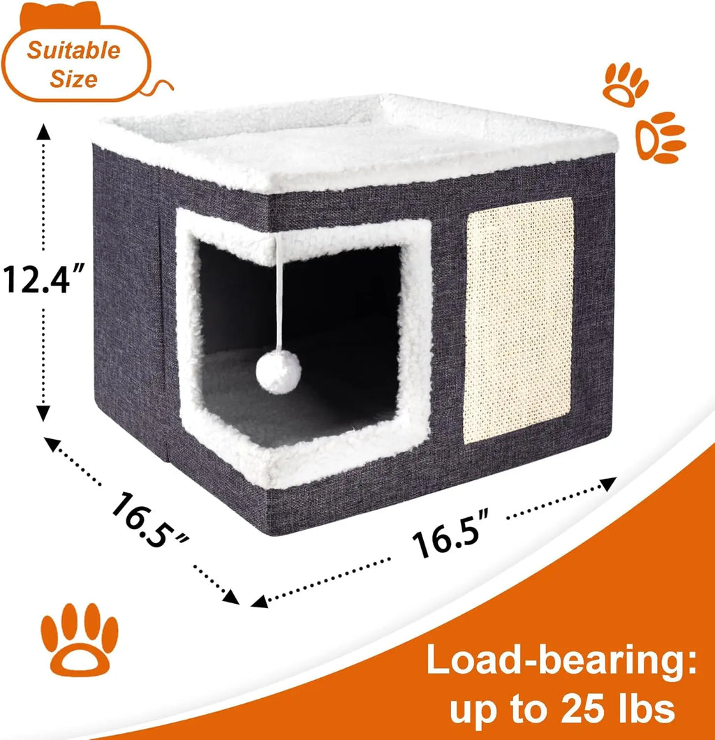 ECMIKK Cozy Plush Cat Condo with Hanging Ball and Scratching Posts - Comfortable Pet Furniture for Cats and Dogs