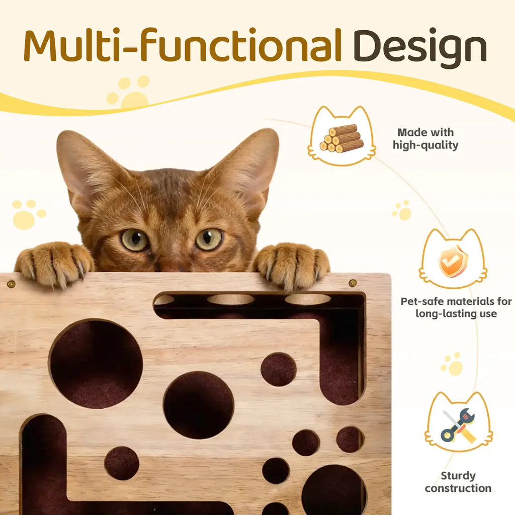 Cat Nail File Box Made from 100% Genuine Oak Wood - A Gentle Solution for Cats Anxious About Nail Clippers and Electric Grinders, Durable Furniture Protector and Engaging Enrichment Toy for Indoor and Multi-Cat Households