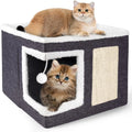 ECMIKK Cozy Plush Cat Condo with Hanging Ball and Scratching Posts - Comfortable Pet Furniture for Cats and Dogs