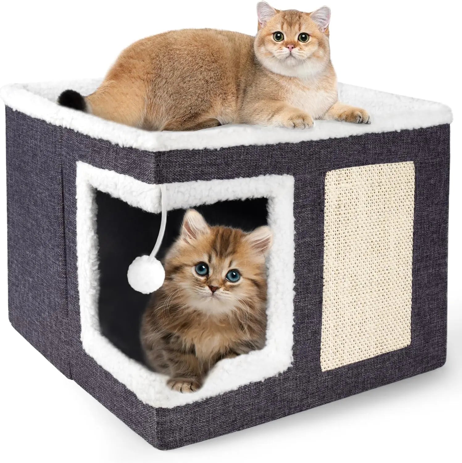 ECMIKK Cozy Plush Cat Condo with Hanging Ball and Scratching Posts - Comfortable Pet Furniture for Cats and Dogs