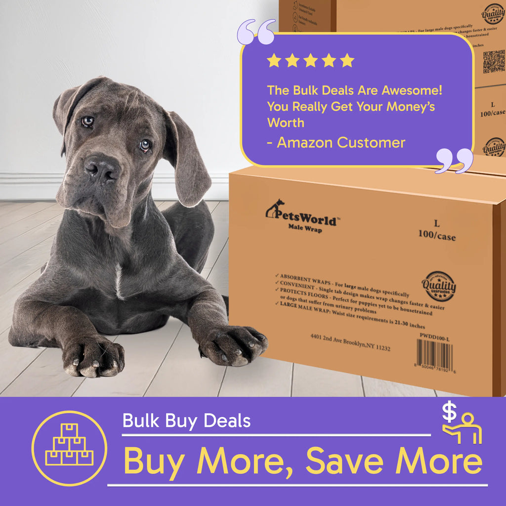 Petsworld Male Dog Diapers, Disposable Belly Bands for Male Dogs, Super Absorbent Dog Wraps with Wetness Indicator, Leak Proof Fit for Marking, Incontinence & Potty Training, Sizes XS-L