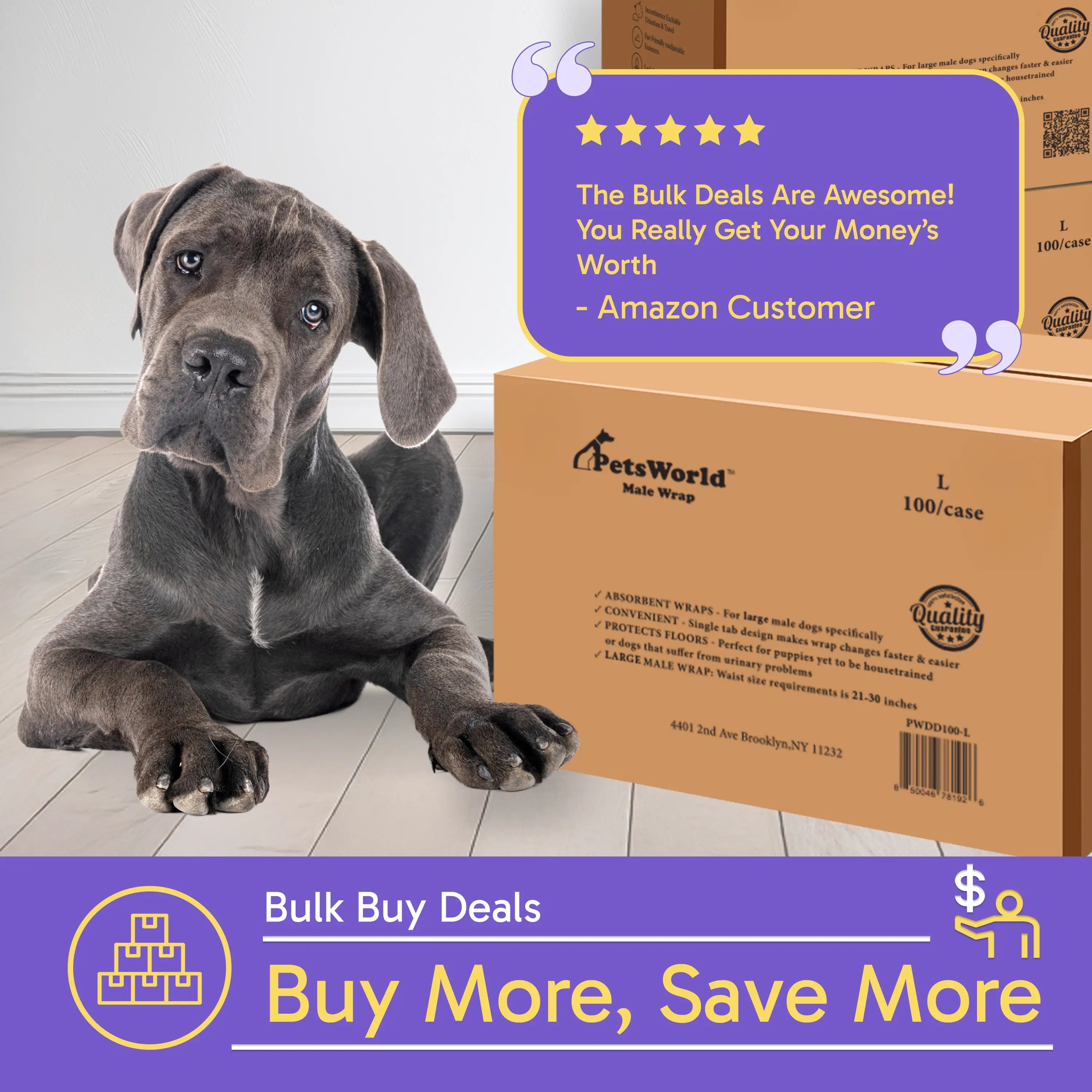 Petsworld Male Dog Diapers, Disposable Belly Bands for Male Dogs, Super Absorbent Dog Wraps with Wetness Indicator, Leak Proof Fit for Marking, Incontinence & Potty Training, Sizes XS-L