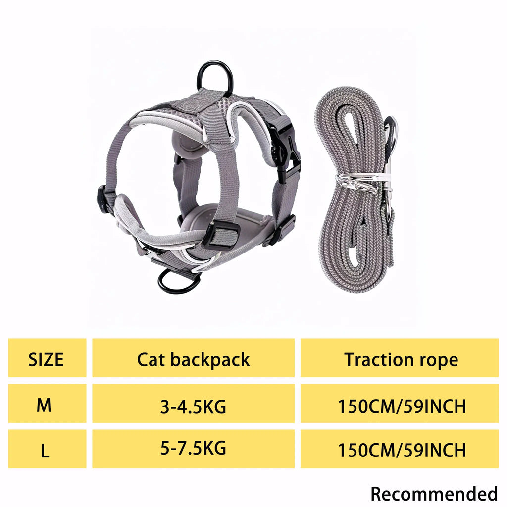 Escape-Proof Cat Harness and Leash Set - Adjustable Size with Breathable Materials, Reflective Strip, and Soft Mesh Vest for Safe Walking - Includes Summer Version