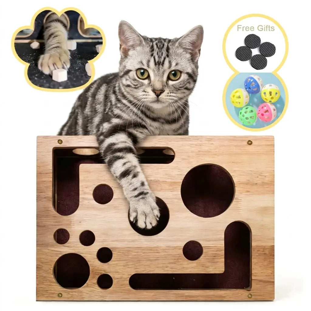 Cat Nail File Box Made from 100% Genuine Oak Wood - A Gentle Solution for Cats Anxious About Nail Clippers and Electric Grinders, Durable Furniture Protector and Engaging Enrichment Toy for Indoor and Multi-Cat Households