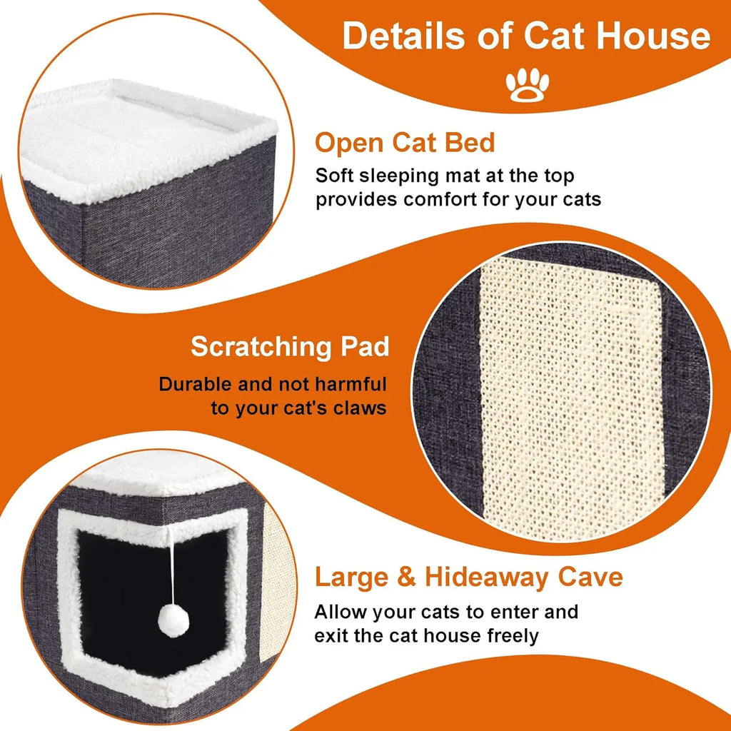 ECMIKK Cozy Plush Cat Condo with Hanging Ball and Scratching Posts - Comfortable Pet Furniture for Cats and Dogs