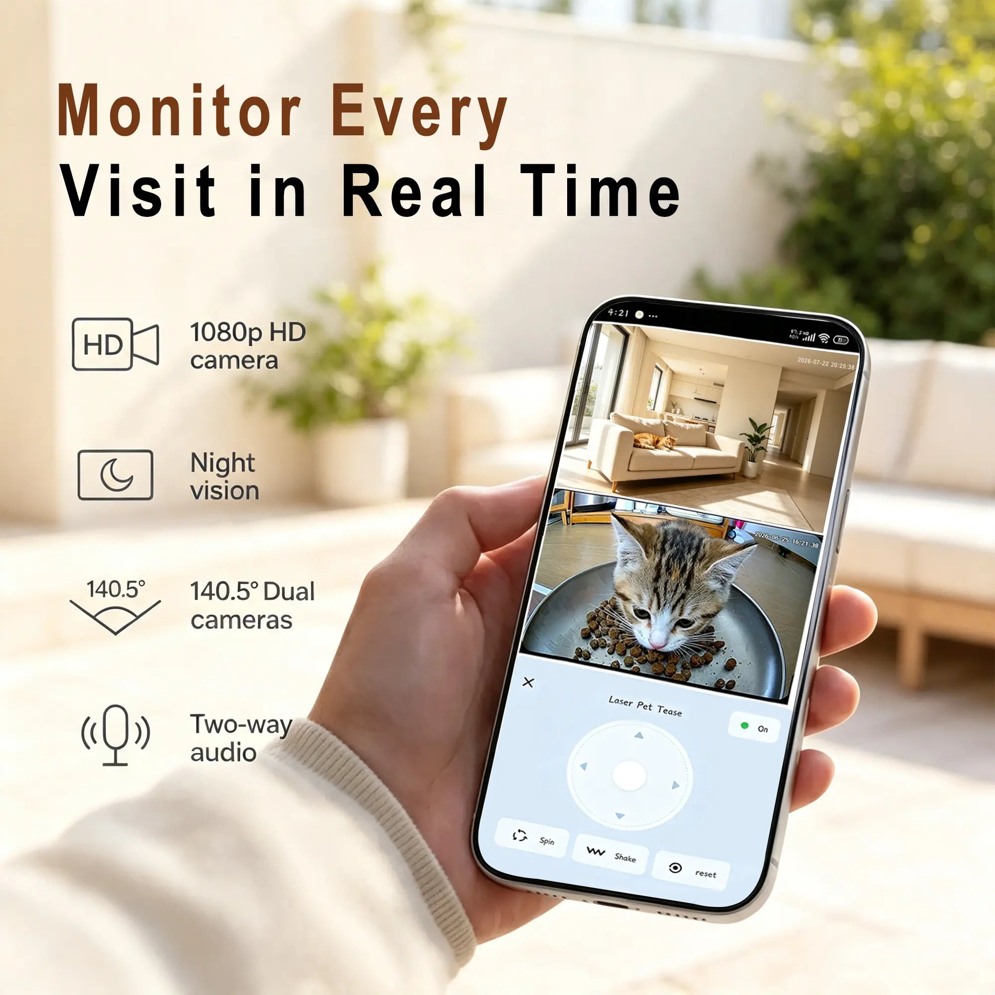 Taleboss Automatic Cat Feeder with Camera, 5L Large Capacity, Laser Toy, 1080P HD, App Control, Night Vision, 2.4/5G Wifi Pet Feeder with 2 Way Audio