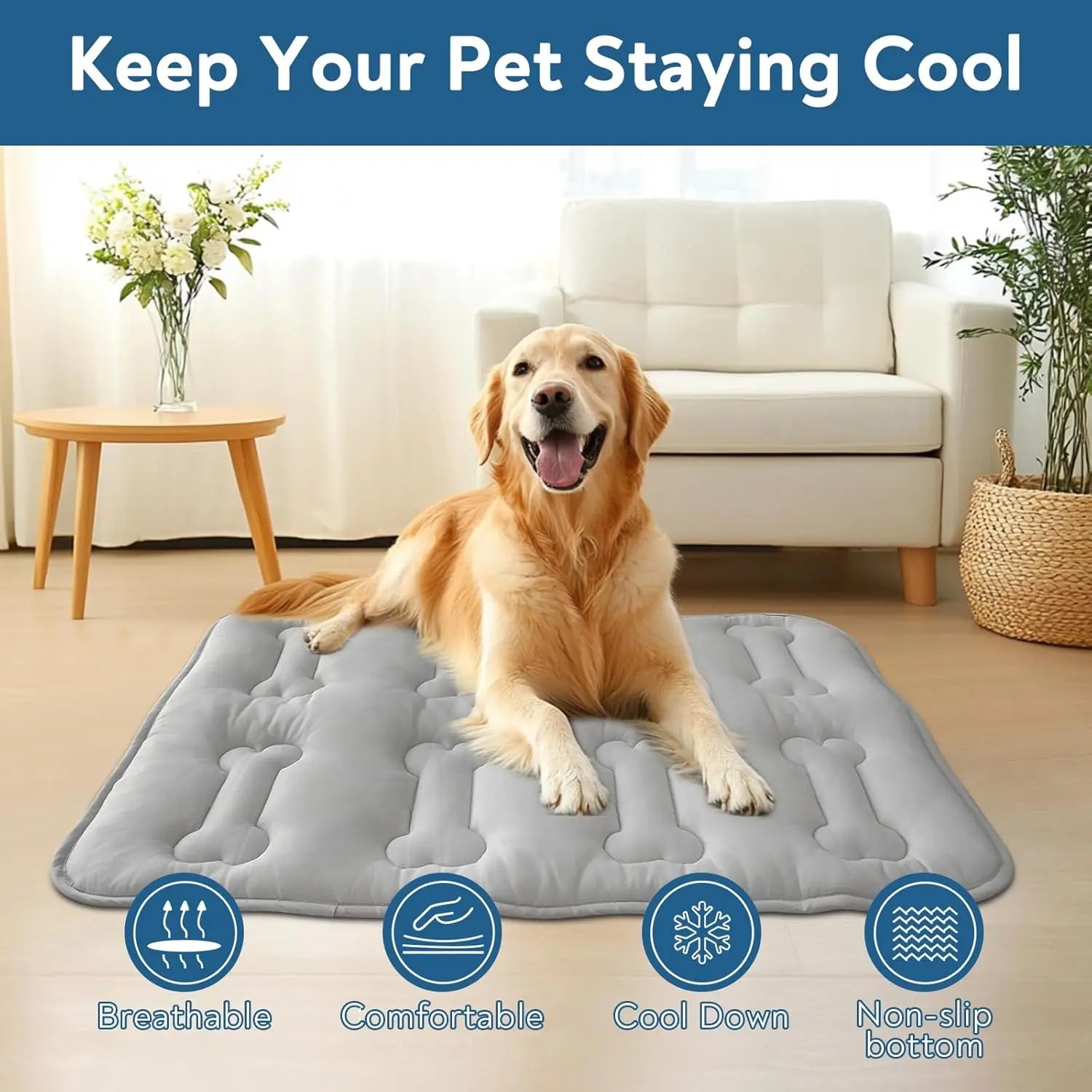 2-Pack Premium Extra Thick Dog Cooling Mats for Large Breeds, Soft and Durable Non-Slip Quilted Design, Washable and Portable for Indoor and Outdoor Use