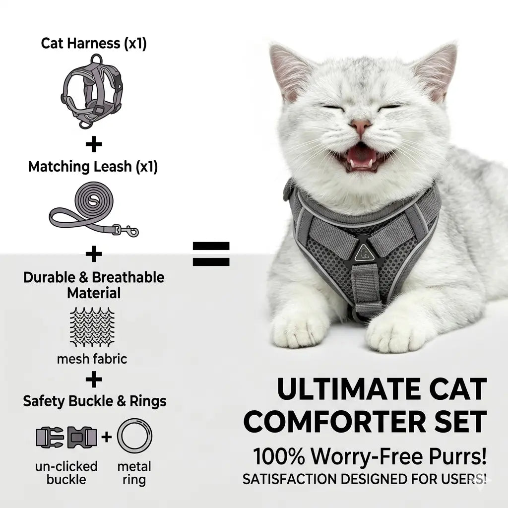 Escape-Proof Cat Harness and Leash Set - Adjustable Size with Breathable Materials, Reflective Strip, and Soft Mesh Vest for Safe Walking - Includes Summer Version