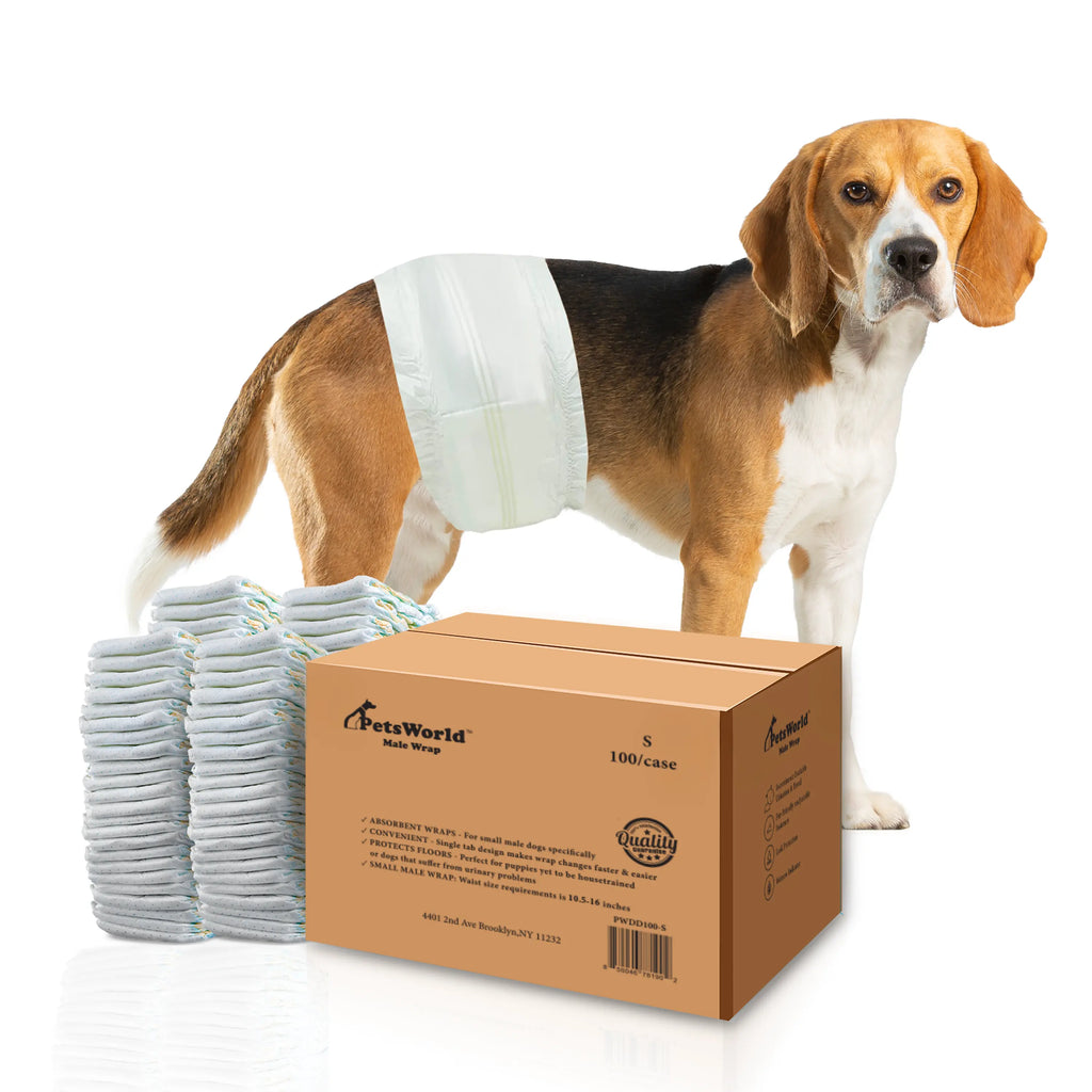 Petsworld Male Dog Diapers, Disposable Belly Bands for Male Dogs, Super Absorbent Dog Wraps with Wetness Indicator, Leak Proof Fit for Marking, Incontinence & Potty Training, Sizes XS-L