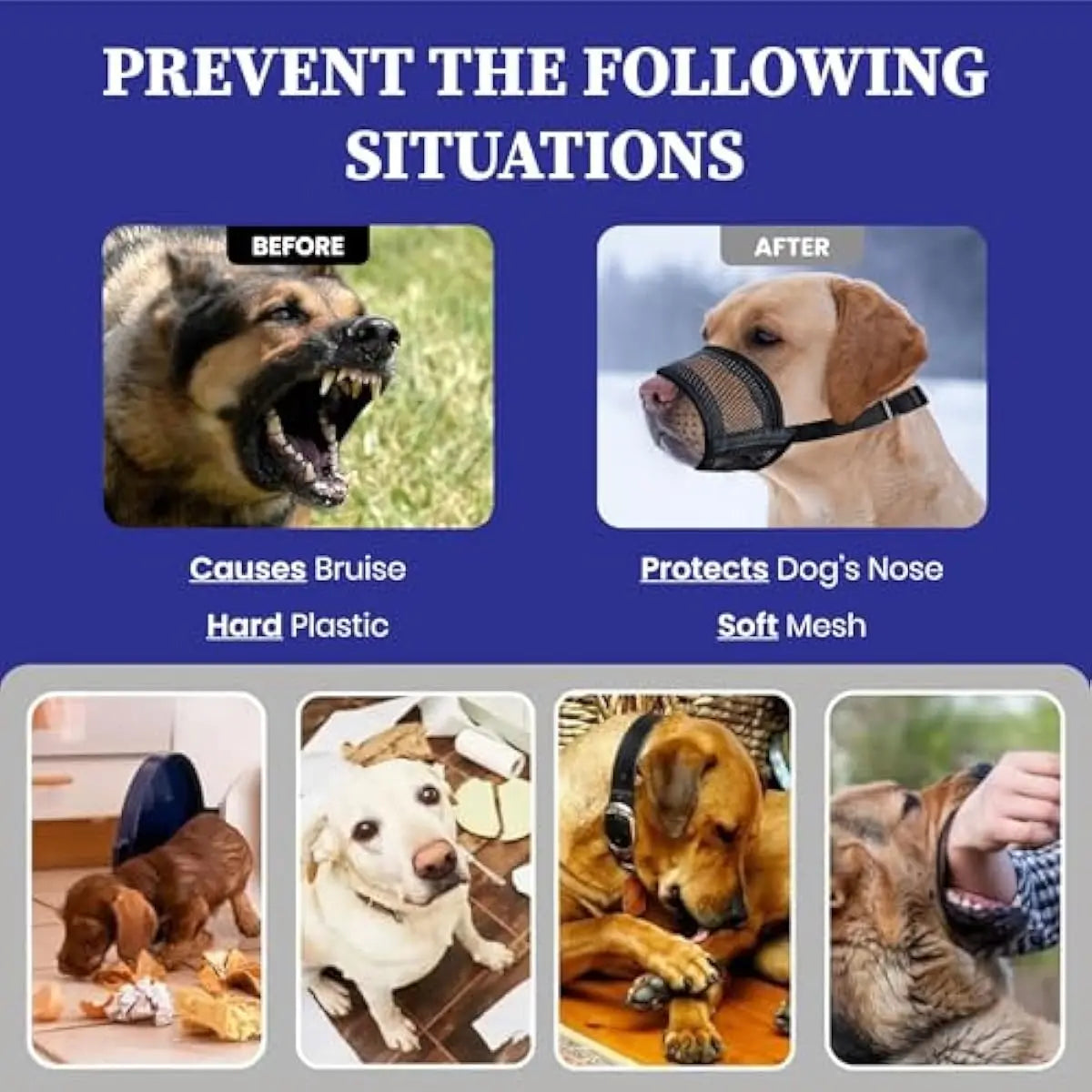 #Backtoschool Dog Muzzle for Varies Dogs - Air Mesh Muzzle for Varies Sized Dog | Adjustable No Bark Dogs Muzzles for Scavenging Licking & Chewing | Prevent Biting |,Back to School