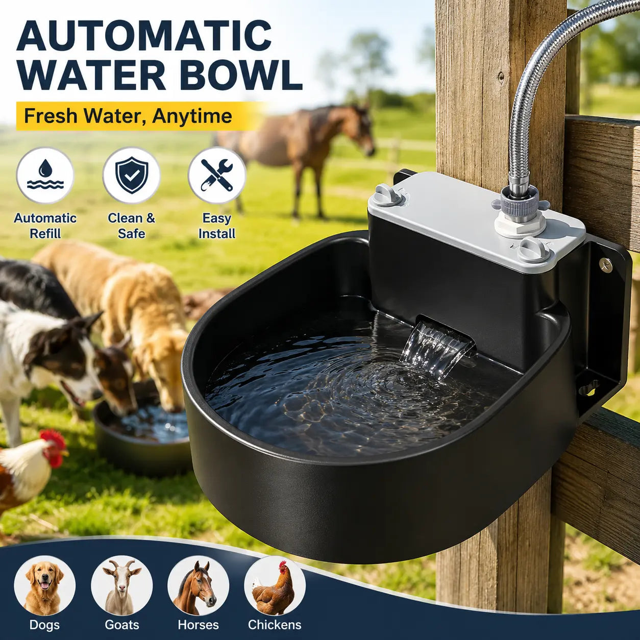 Farmparadise Automatic Water Dispenser for Dogs and Livestock, Featuring Float Valve, Filter, Hose, and Adapter - Ideal for Goats, Horses, and Chicken Coops