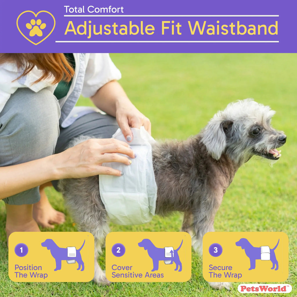 Petsworld Male Dog Diapers, Disposable Belly Bands for Male Dogs, Super Absorbent Dog Wraps with Wetness Indicator, Leak Proof Fit for Marking, Incontinence & Potty Training, Sizes XS-L